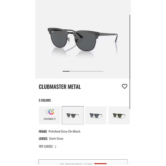 Ray-Ban Clubmaster Metal in Polished Grey and Black - Picture 2 of 2